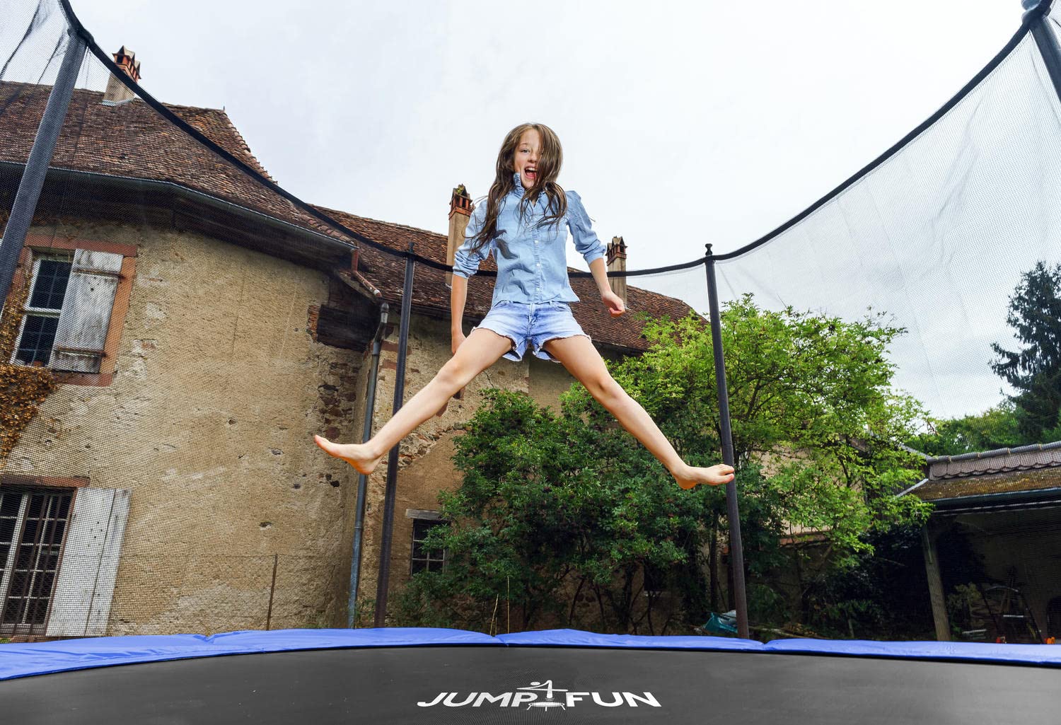 Trampoline extérieur Classique ø185 cm- 6FT- Filet intérieur, Matelas de Protection réversible et Echelle