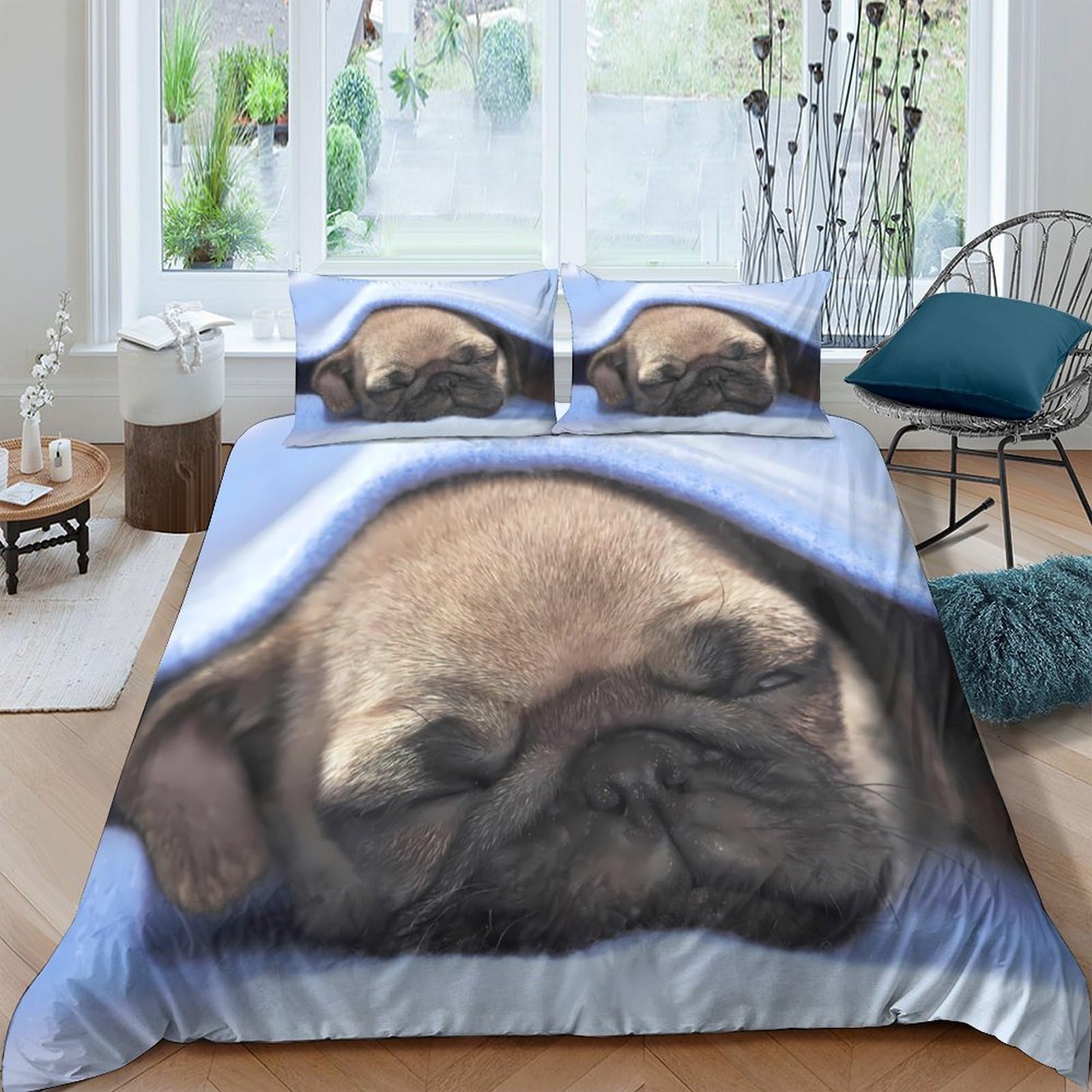 Ctjqhvkz Style-3 3D Printed Sleeping Pug Fitted Sheet Microfiber Soft Brown Dog Mattress Cover For Bedroom Dorm Room Decoration Protection Single（135X200cm）