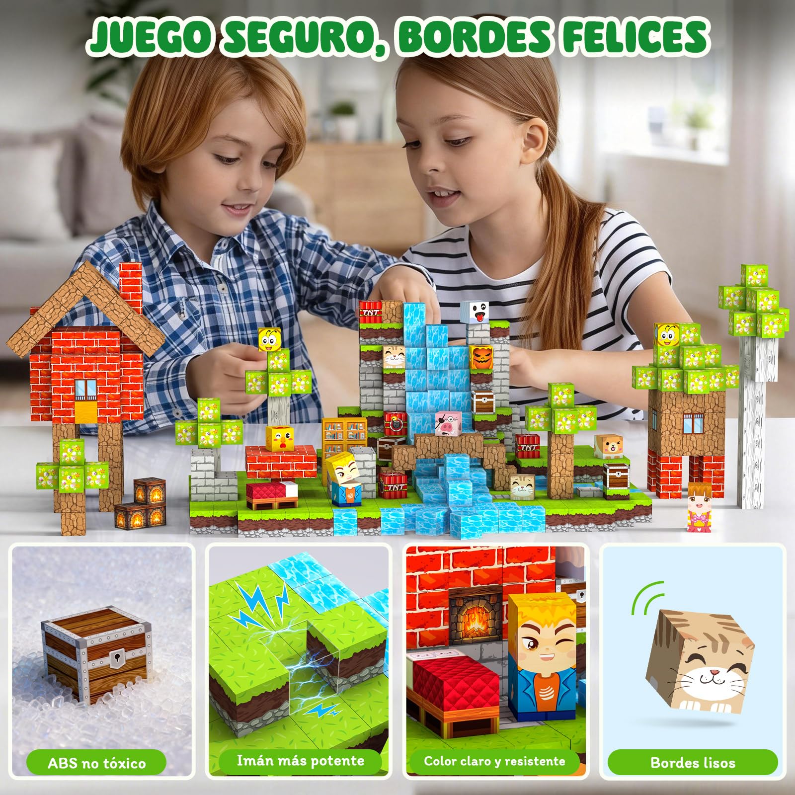 Bloques Magneticos Construccion Niños 100 Piezas 2CM 3+ Magneticas,Juego Magnetic Blocks Tiles Construcción,Juguetes Montessori para Niños4 5 6 7 8 9 10 11 12Regalos de Cumpleaños para Niñas — view 7