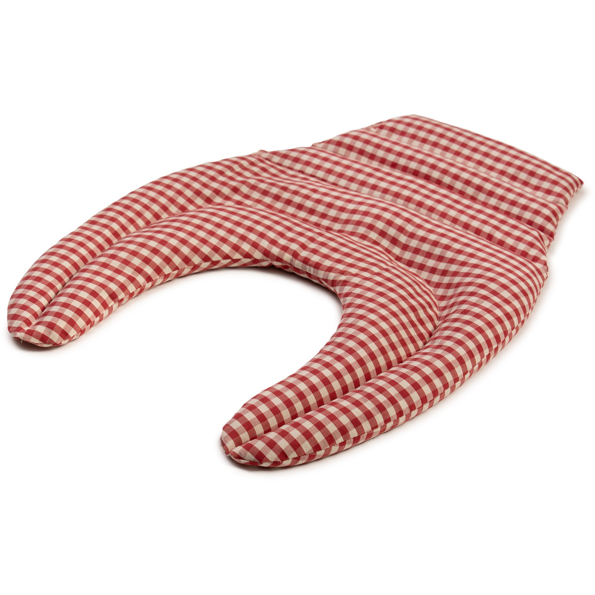 Cuscino cervicale bio compartimentati con parte dorsale - Tessuto bio rosso e bianco a quadri - semi di farro bio - Riempimento bio + Tessuto bio - Cuscino termico per collo e schiena