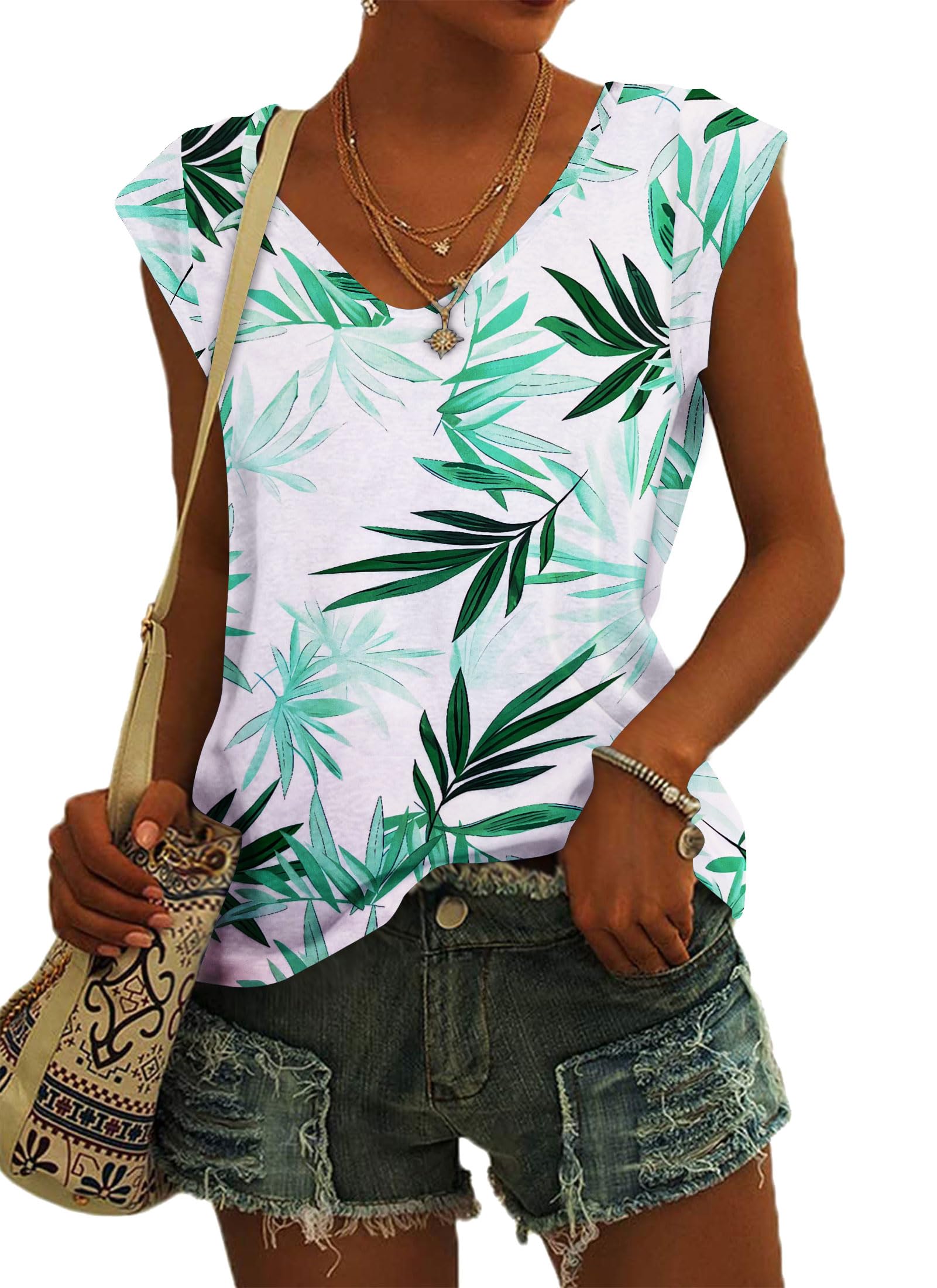 NARRAME Damen-T-Shirt mit Flügelärmeln Sommer-Tanktop schlicht lässig lockere Passform Oberteile Blusen