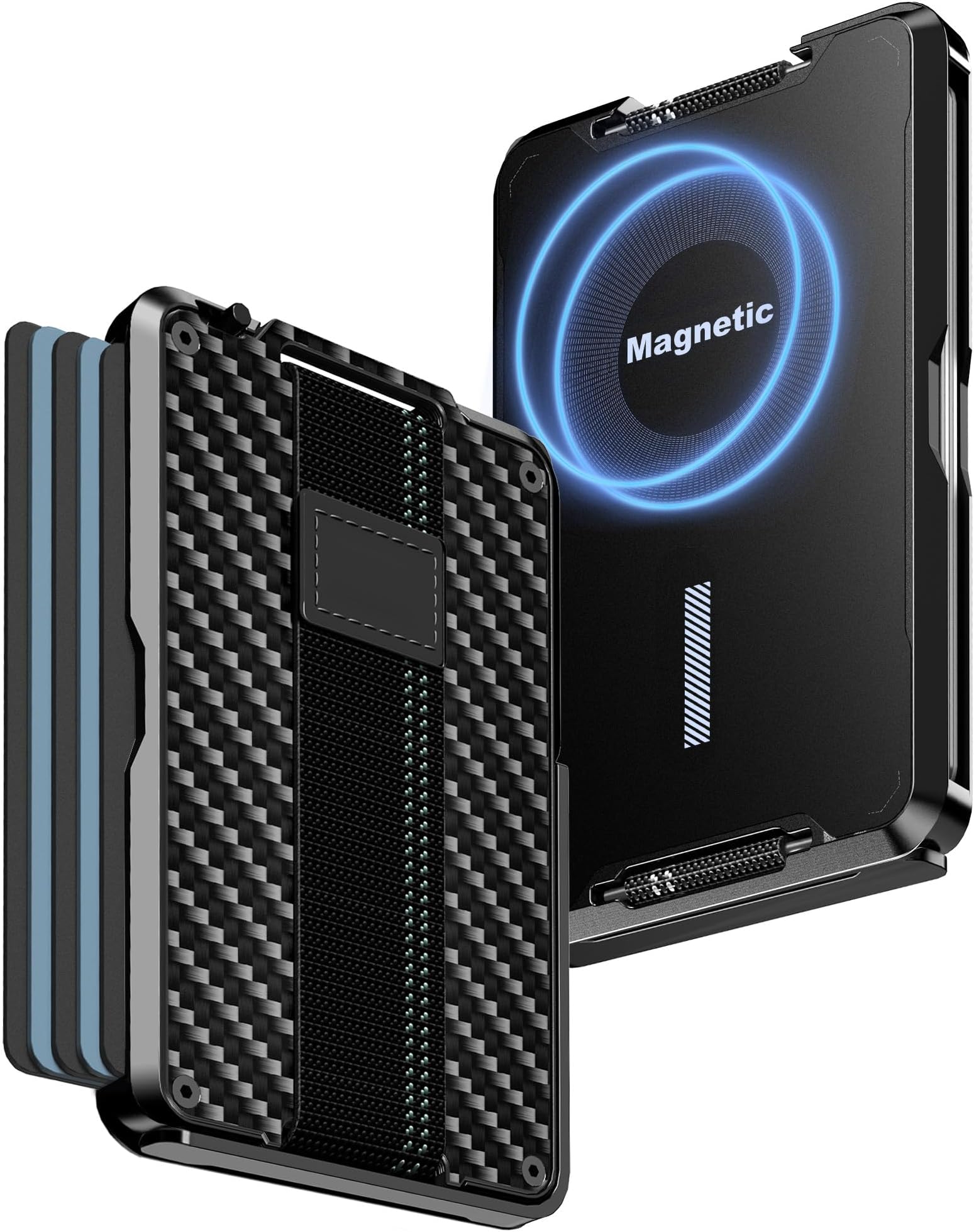 tizmuotizmuo for Magsafe Wallet, Magnetic Phone Wallet, Front Pocket Wallets for Men, Slim Minimalist Wallet with Money Strap/Grip, Pop Up Case|Phone Stand|Rfid Blocking|Card Holder, Carbon Fiber