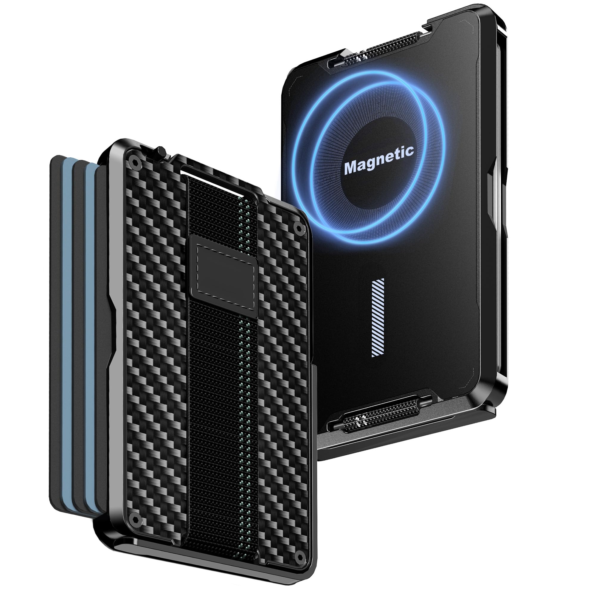 tizmuotizmuo for Magsafe Wallet, Magnetic Phone Wallet, Front Pocket Wallets for Men, Slim Minimalist Wallet with Money Strap/Grip, Pop Up Case|Phone Stand|Rfid Blocking|Card Holder, Carbon Fiber