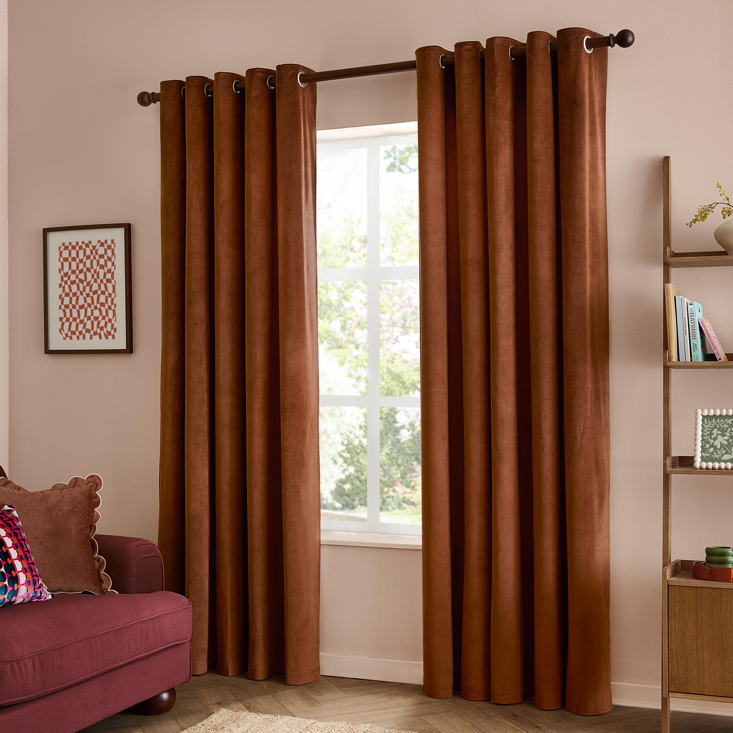 furn. The Ultimate Velvet Eyelet Curtain Pair (Chestnut - 117x183cm)