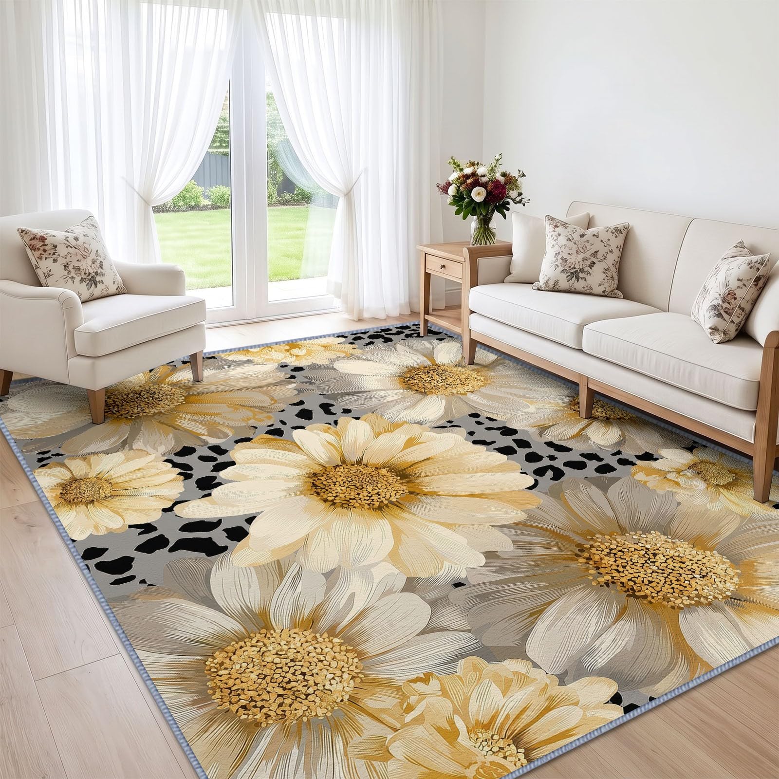 Generisch Tappeto lavabile a pelo corto per camera da letto, stampa floreale, antiscivolo, morbido, per bagno, sala da pranzo, corridoio, grande, 80 x 150 cm