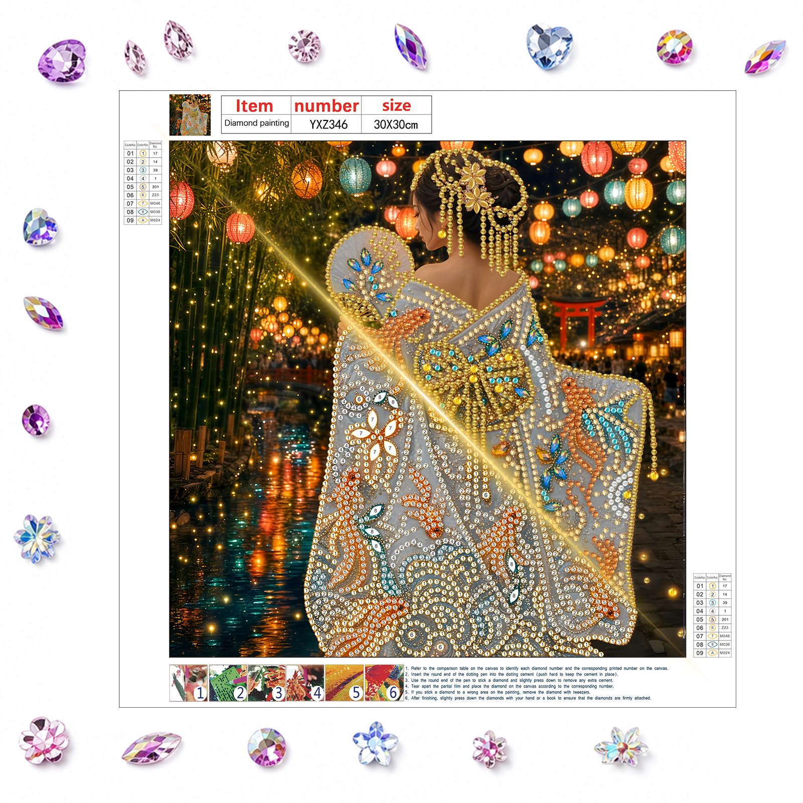 POETRYDRAW Night Market Koi Kimono 5D DIY Diamond Art Kit for Adults & Beginners, Home Decor, 11.81x11.81 inch (Night Market Koi Kimono)