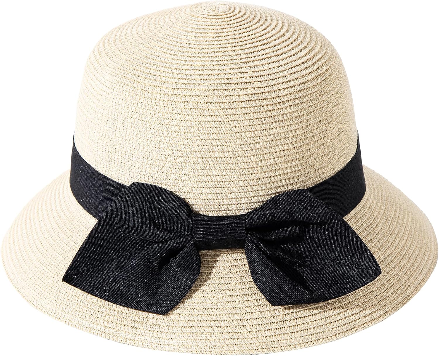 Jastore Little Kids Girls Boys Summer Straw Sun Hat Wide Brim Bowknot Floppy Beach Sun Hat - Image 3