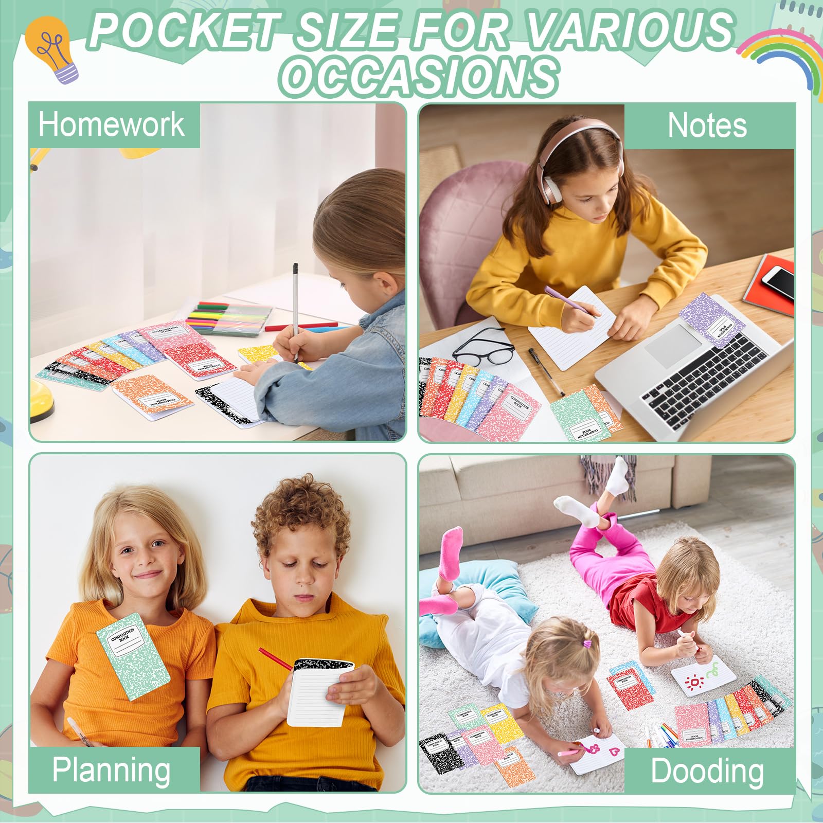 48 Stück Mini-Kompositions-Notizbücher, Großpackung, Schulanfang, Geschenk, bunt, kleines Taschenformat, niedliches Tagebuch, Notizbücher für Studenten, Lehrer, Mitarbeiter, Team, Büro, Uni, 12,7 x