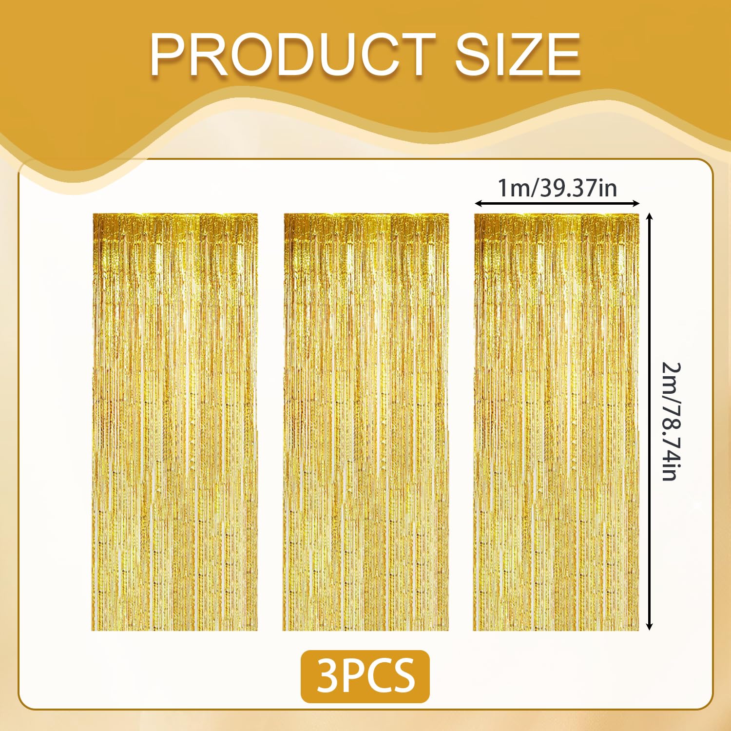 3 Pièces Tinsel Or Brillant Rideau Frange, 1m*2m Anniversaire Doré Paillette de Frange à Paillettes, Rideau-Franges Toile de Fond pour Photos Scintillante de Fête pour Decoration Anniversaire Mariage
