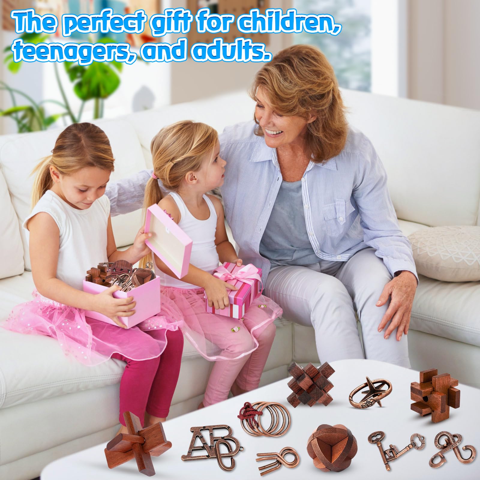 24 Stück 3D Puzzle Set aus Holz & Metall – Geduldspiele & Logikrätsel für Kinder, Jugendliche & Erwachsene – Intelligente IQ Spiele als Geburtstagsgeschenk, Mitgebsel & Gastgeschenk