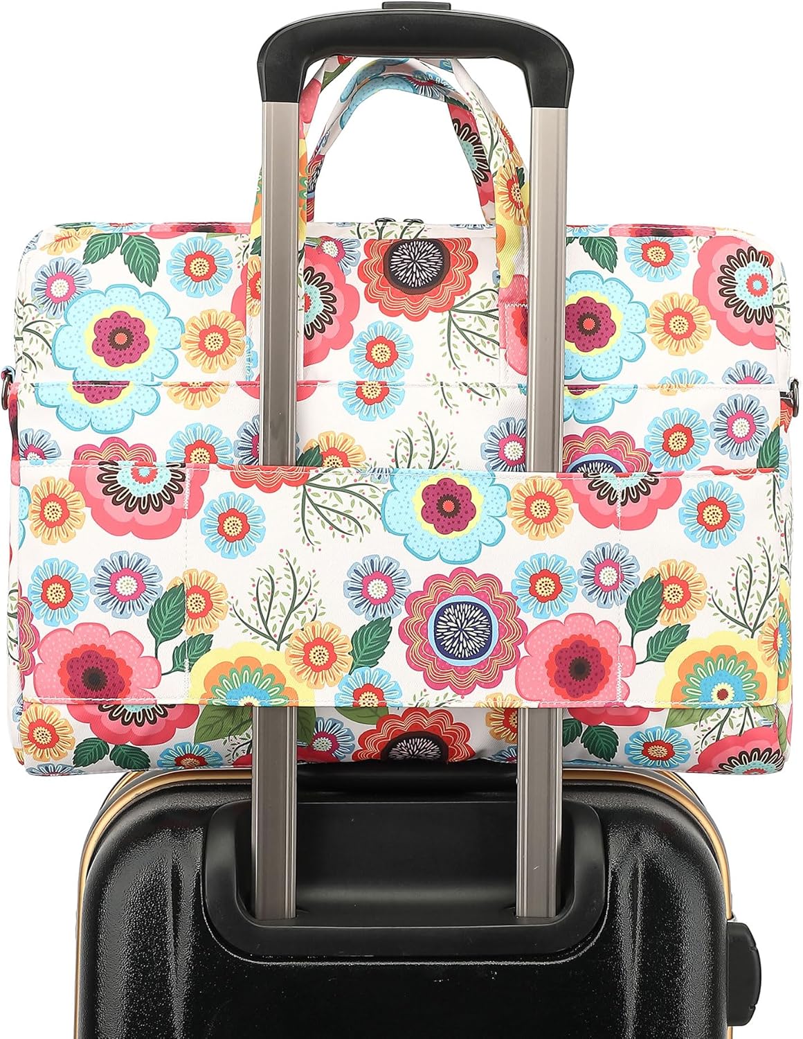 Canvaslove Muti-Pockets Laptop Sleeve Case Bag,Rebound Bubble Cushioned Laptop Shoulder Bag Fits Laptop 15.6 inch-16 inch (Red Flower) - Image 3