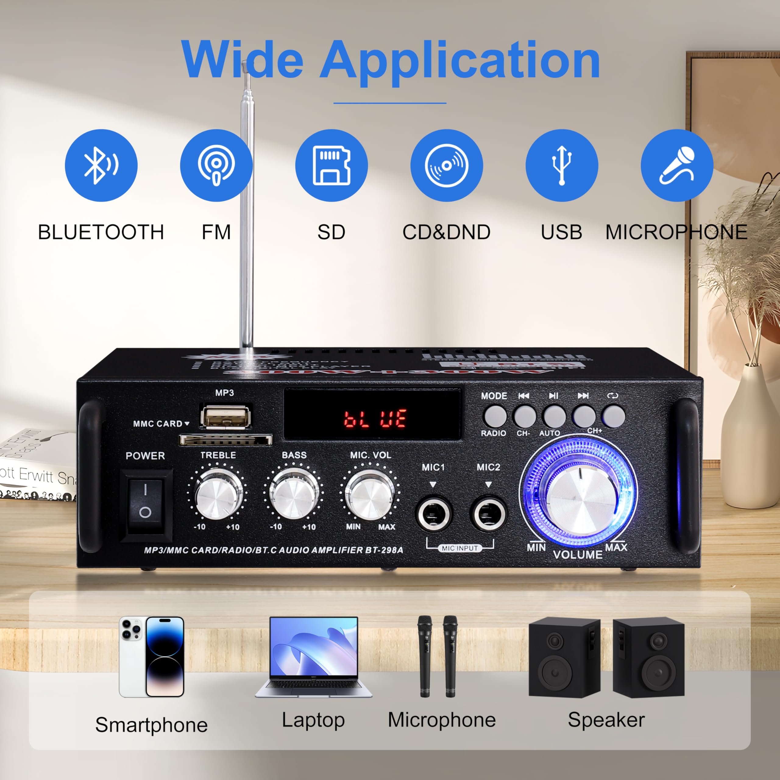 Amplificatore Audio HiFi Audio Stereo Amplificatore 600W Bluetooth Radio Portati