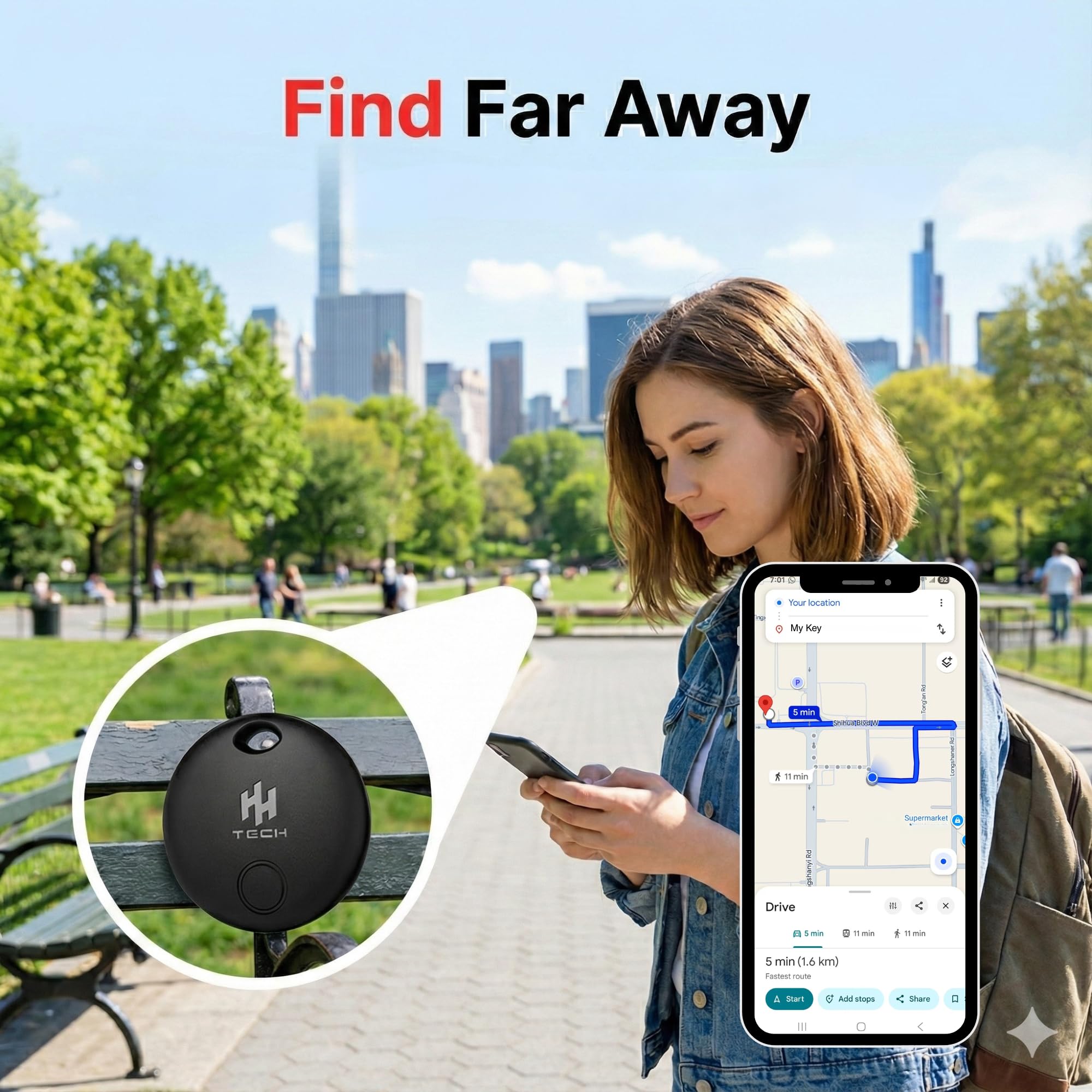 HH-Tech Smart Tracker Tag (confezione da 2) Dual Sytem per dispositivi Apple e Android, batteria sostituibile, traccia facilmente il tuo portafoglio, borsa, valigia e altro con l'app Apple Find My e