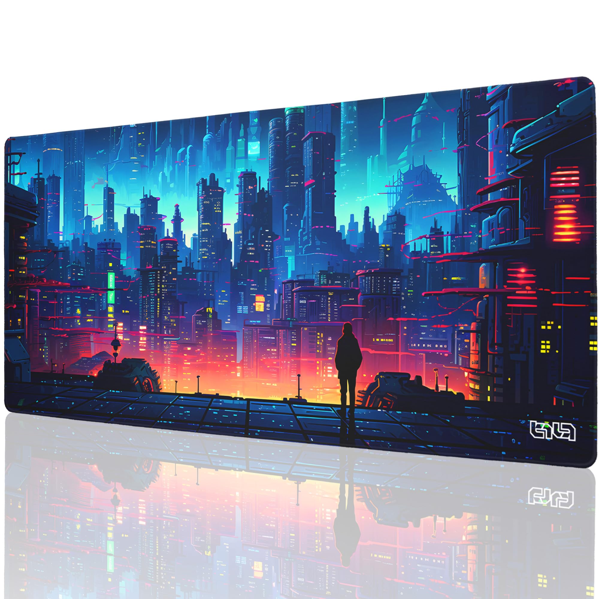 Tilt Grand Tapis de Souris Gamer XXL 90x40 cm | Tapis de Bureau Gaming Anti-Dérapant | Mouse Pad Imperméable pour PC et Accessoires Gaming | Tapis de Clavier (Retro Cyberpunk)