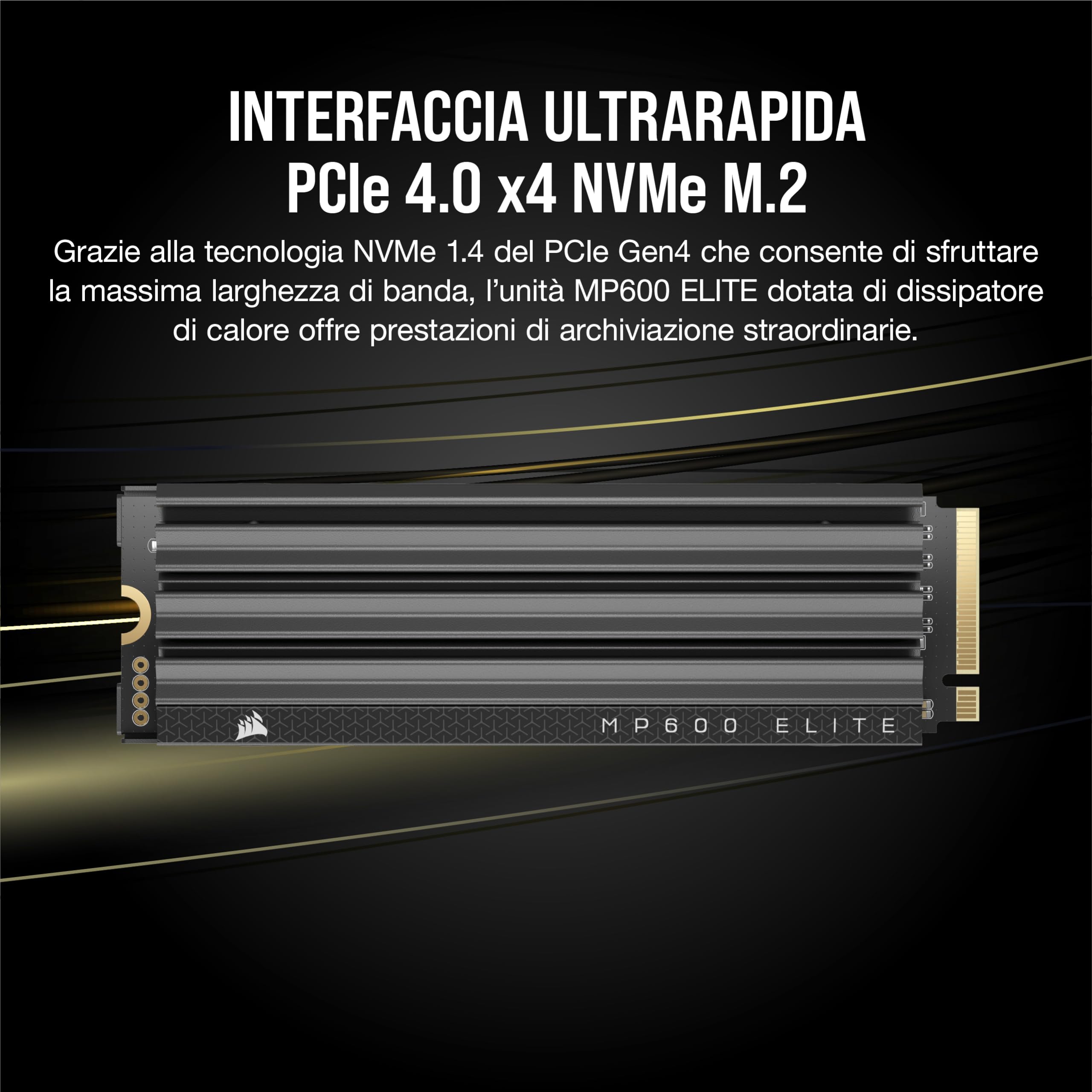 Corsair MP600 ELITE 2TB M.2 PCIe Gen4 x4 NVMe SSD con Dissipatore Incluso - M.2 2280 - Fino a 7.000 MB/sec in Lettura Sequenziale - NAND 3D TLC ad Alta Densità - Nero