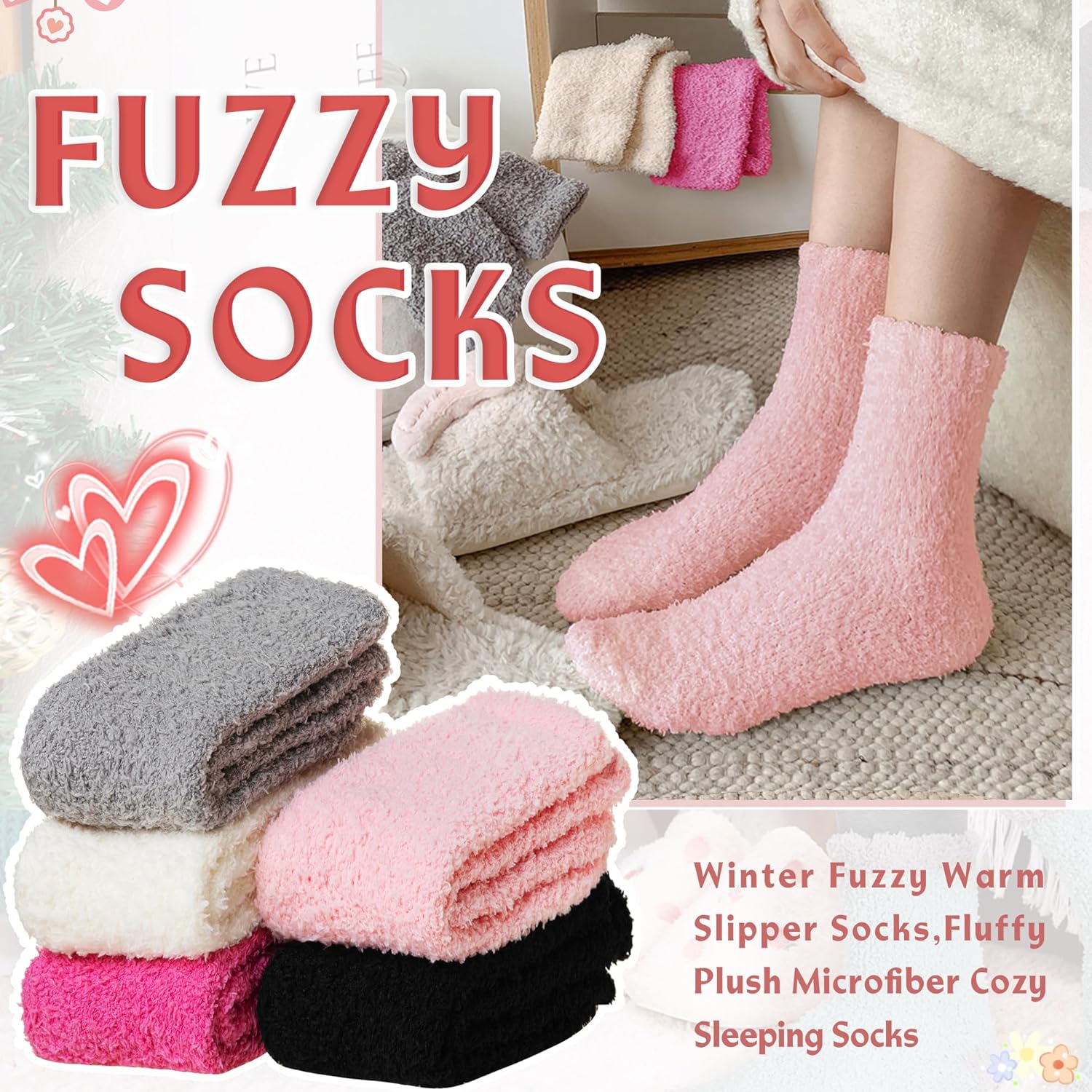 Eyean Womens Fuzzy Fluffy Slipper Socks Warm Winter Soft Thermal Plush Casual Sleep Cozy Home Socks - Image 3
