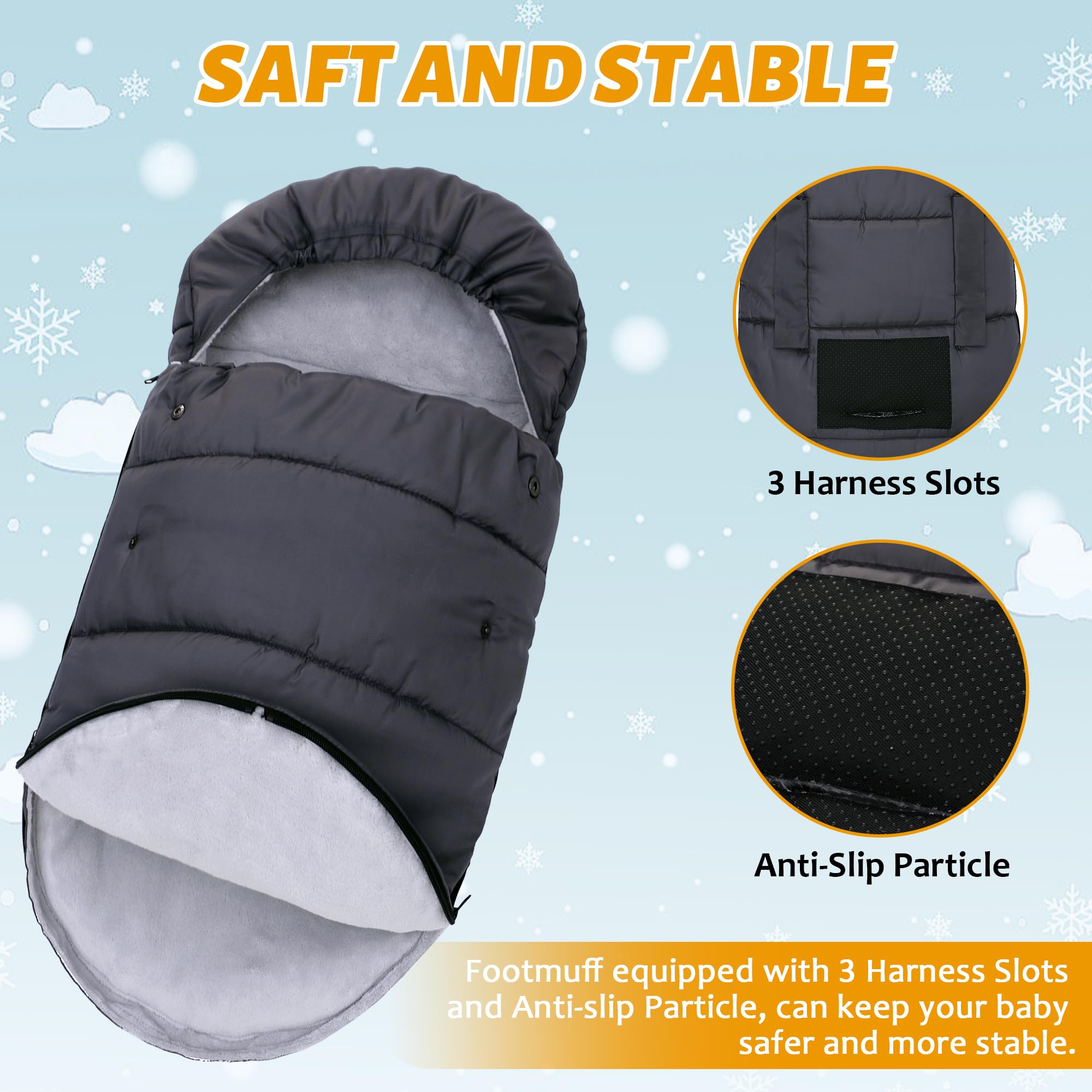 LAT, sacco nanna invernale universale per ovetto, sacco nanna invernale con chiusura lampo, impermeabile, antivento (grigio)