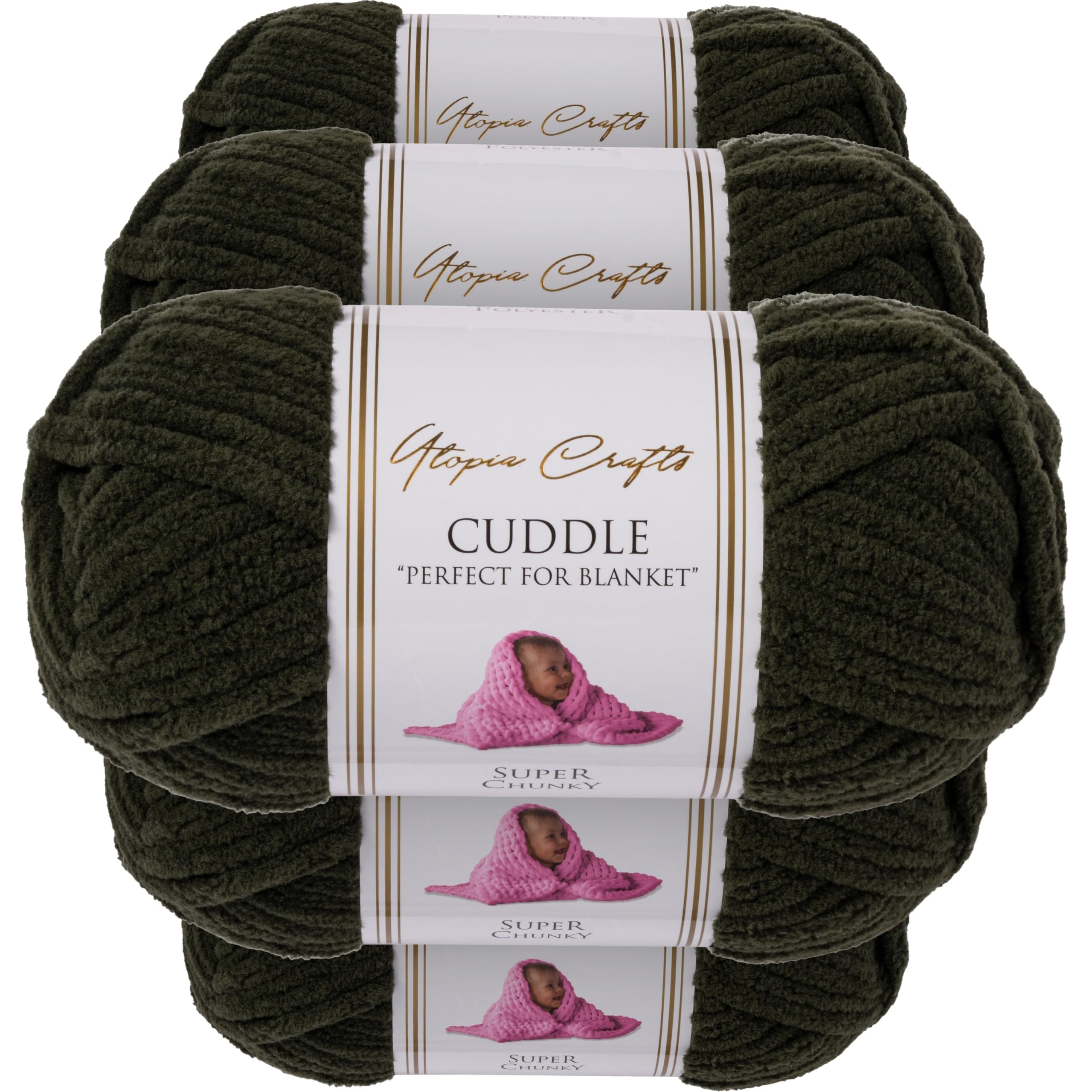 Utopia Crafts Cuddle Super Chunky Chenille Soft Yarn 5X 100g (Onyx)