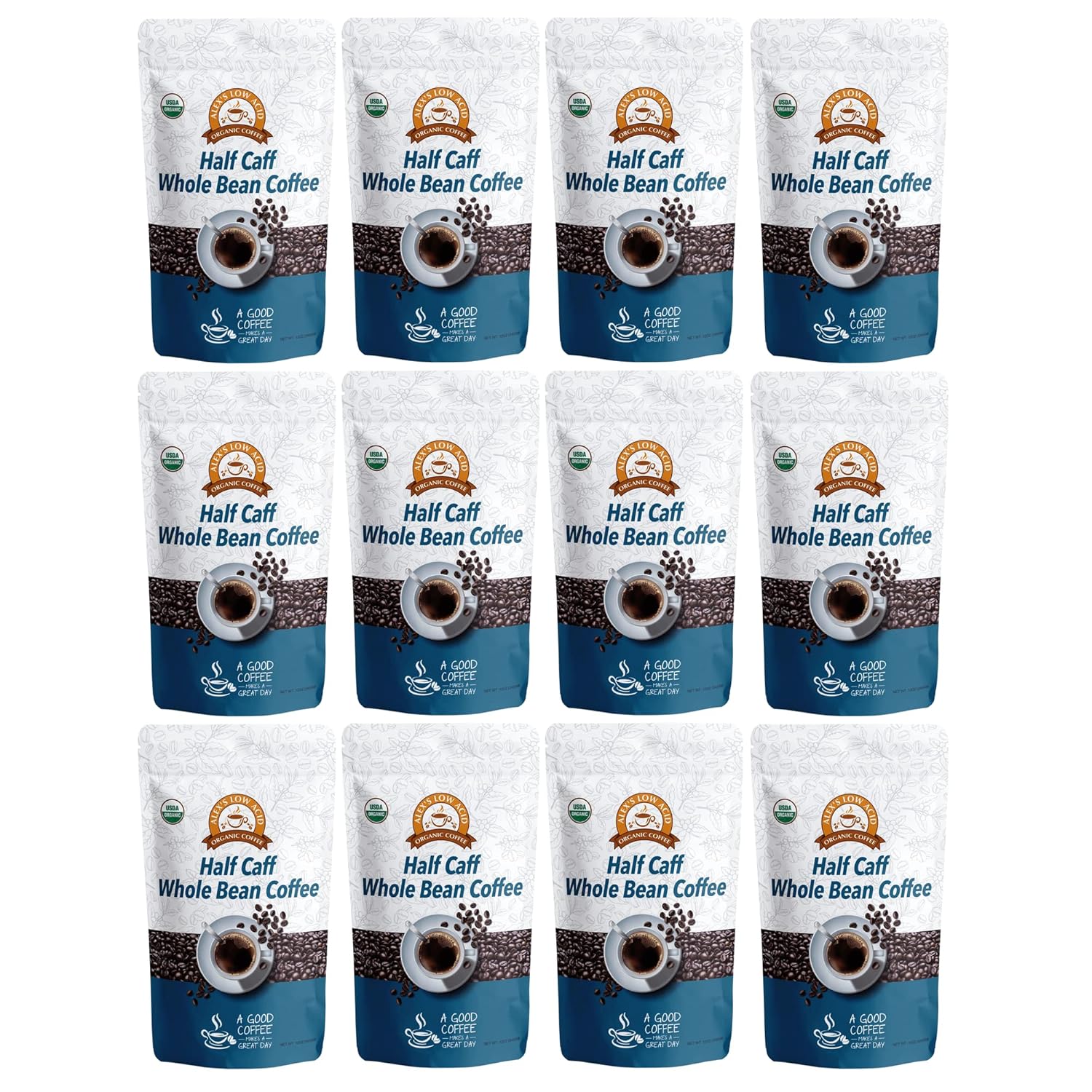 Alex's Low Acid Organic Coffee 12oz Bag - Whole Bean French Roast (Pack of 12)