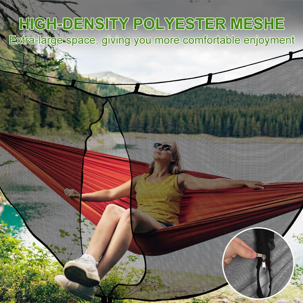 Hängematte Moskitonetz, Outdoor-Hängemattennetz mit Zweiweg-Reißverschluss, 360-Grad-Schutz, Polyesternetz, tragbares Hängematten-Moskitonetz für Camping (Schwarz)
