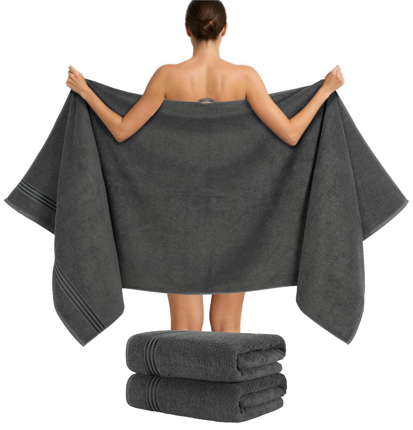 Set of 2 Extra Large Bath Towels – 80 x 200 cm Sauna Towels, 500 GSM, 100% Cotton – Soft & Absorbent – Luxurious Large Spa Towels, Anthracite