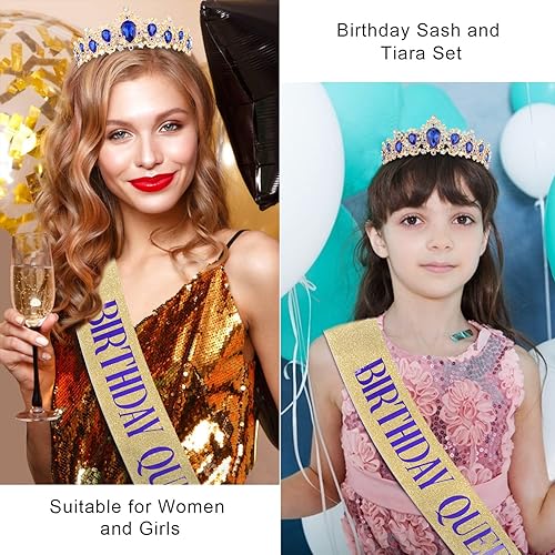 Miniatura 5 de Didder Faja y corona dorada de cumpleaños para mujeres y niñas, decoraciones felices