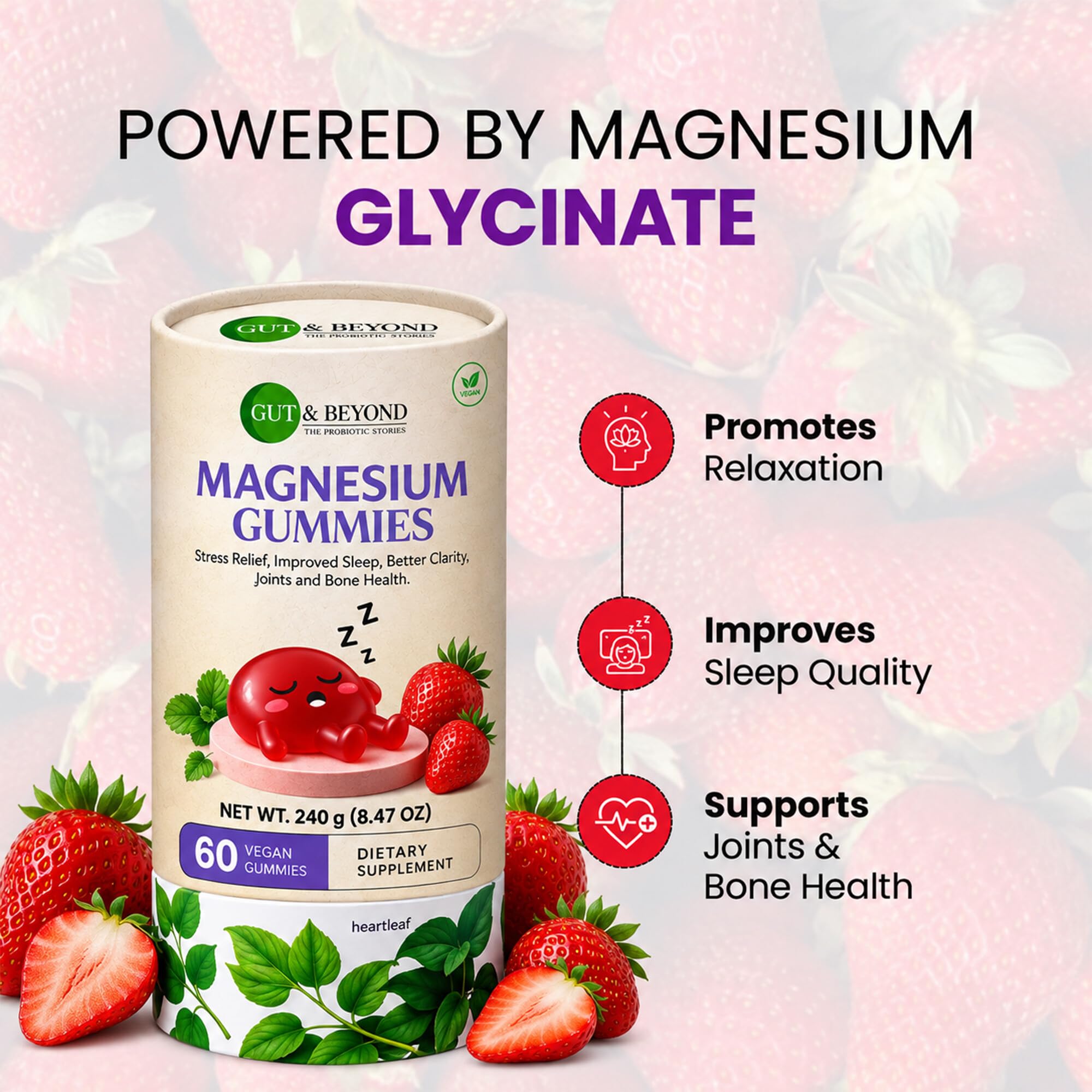 Gut and Beyond Magnesium Gummies 60 Count | High Absorption Magnesium Supplement | Relieves Leg Cramps and Muscle Tension | Supports Sleep, Stress and Energy | Vegetarian | Strawberry Flavour — Amazon image 5
