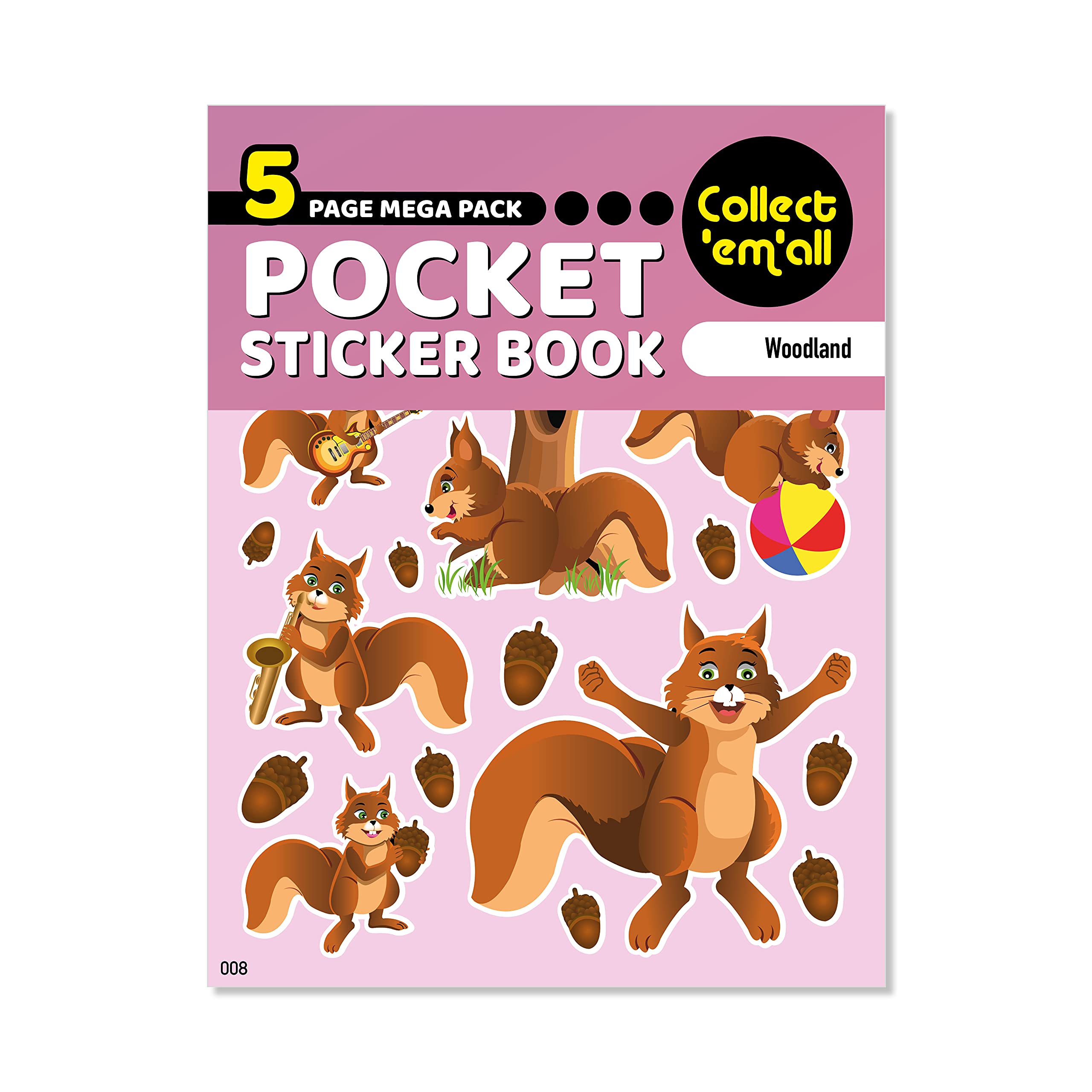 Pocket Sticker Book (5 Pages) - 64 MEGA Packs to Collect Coloured Stickers for Kids - Woodland