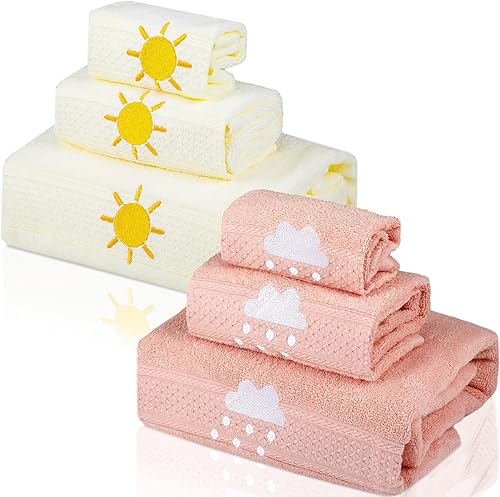 VitalCozy Juego de 6 toallas de baño para niños, 100% algodón, suave, absorbente, incluye 2 toallas de baño, 2 toallas de mano, 2 paños para niños y