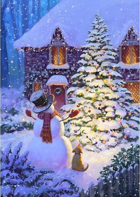 MXJSUA Diamond Painting Christmas Kits, 5D Diamond Painting Kits for Adults Beginner, 5D Diamond Art Christmas Snowman Kits Adults, DIY Diamond Painting Picture Arts Snowman and Christmas Tree 30x40cm