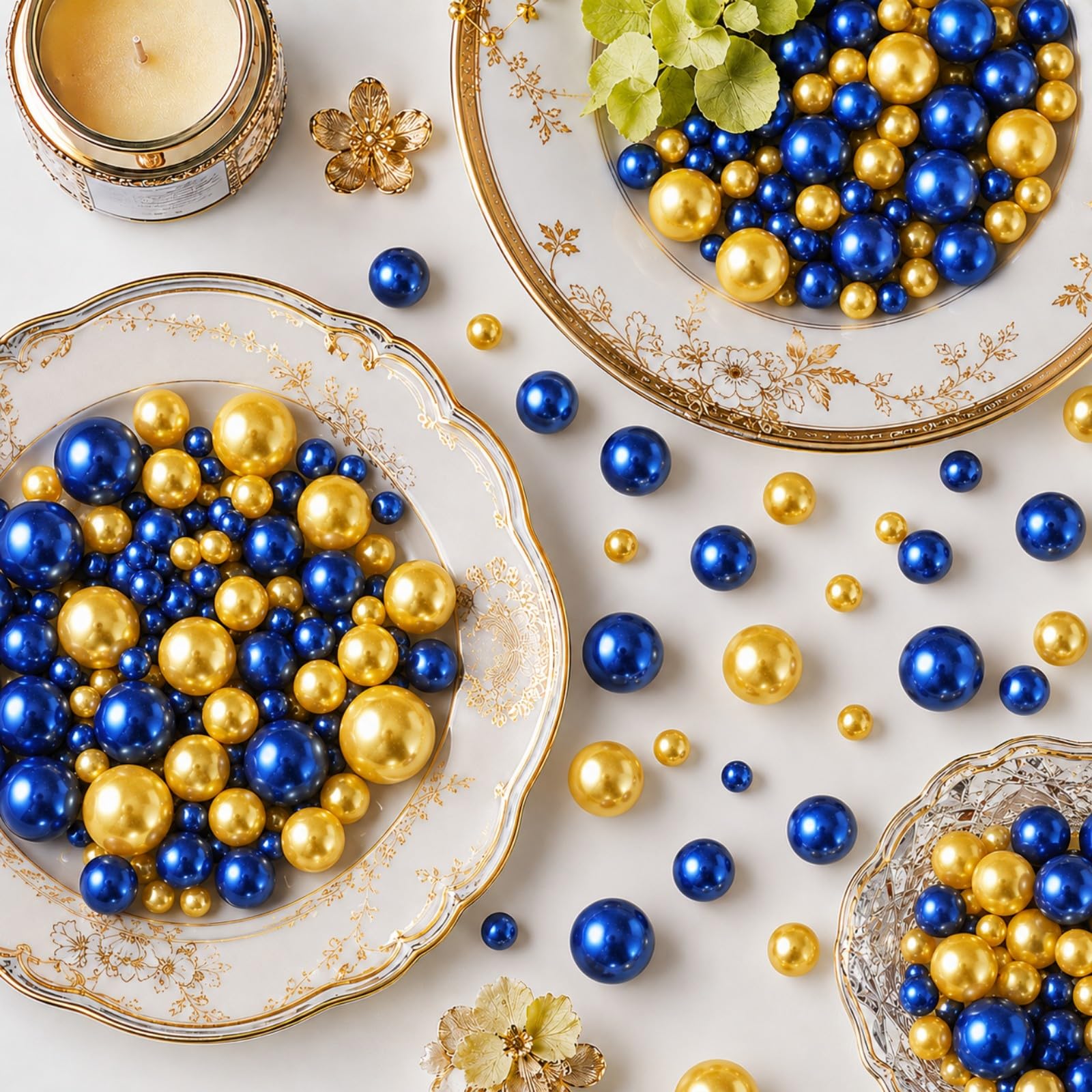 Cuentas para velas flotantes y centros de mesa de boda con perlas decorativas UDU azul