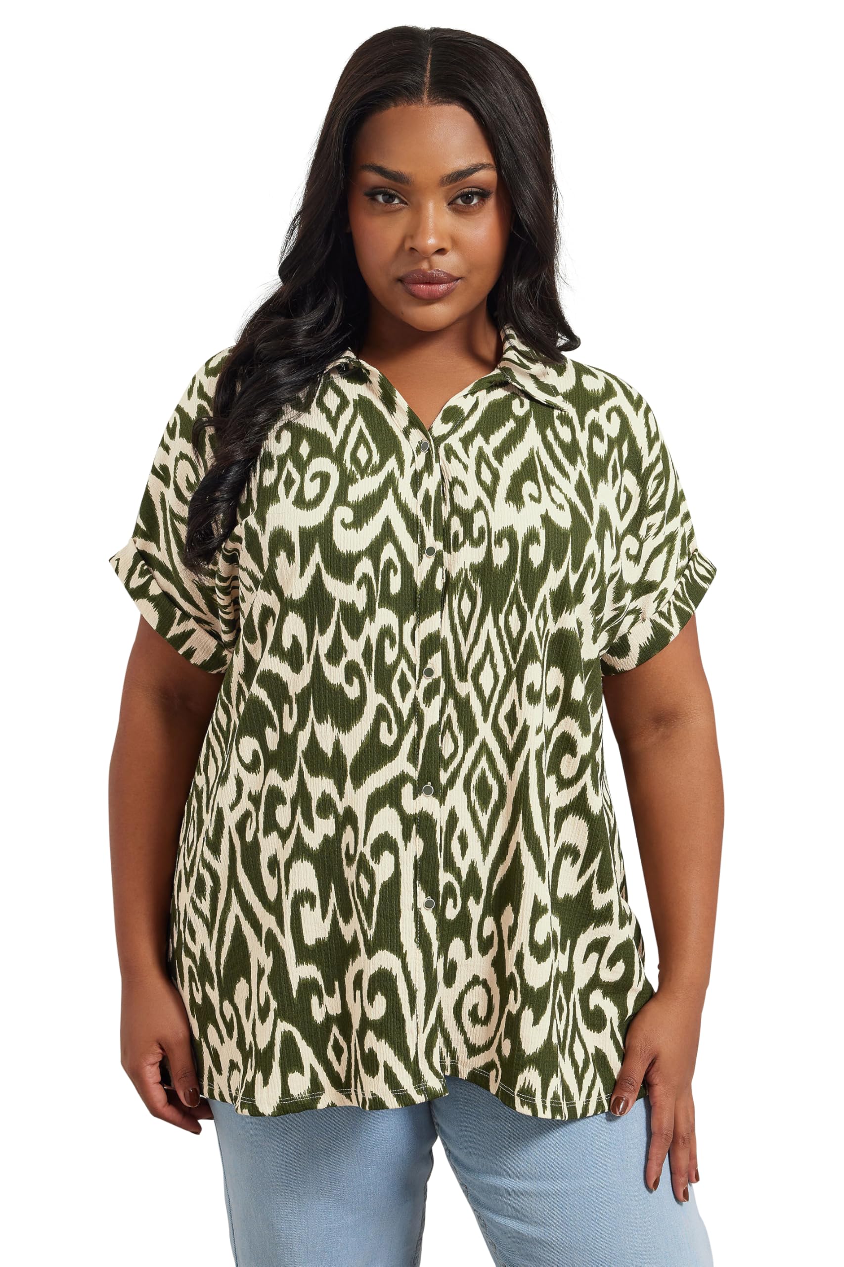 Yours Women's Green Textured Abstract Print Shirt In | Size: 20