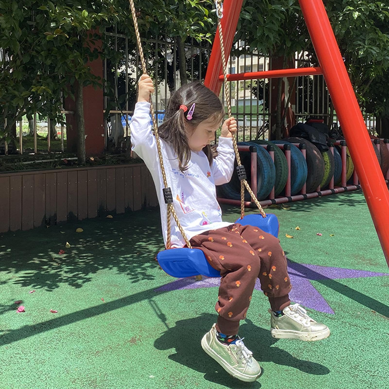 Generisch Seggiolino per altalena per bambini, nostalgico, per esterni, antiscivolo, giocattolo interattivo per genitori e bambini, corda regolabile in altezza, facile da montare, per giardino, asilo