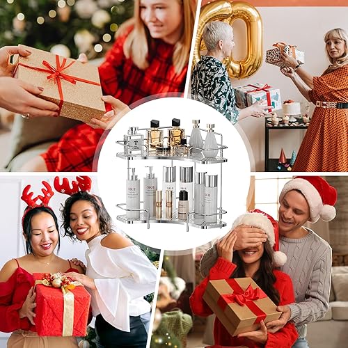 Miniatura 7 de Organizador de esquina de 2 niveles para encimera de baño, organizador cosmético para el cuidado de la piel, bandeja de perfume para encimera de