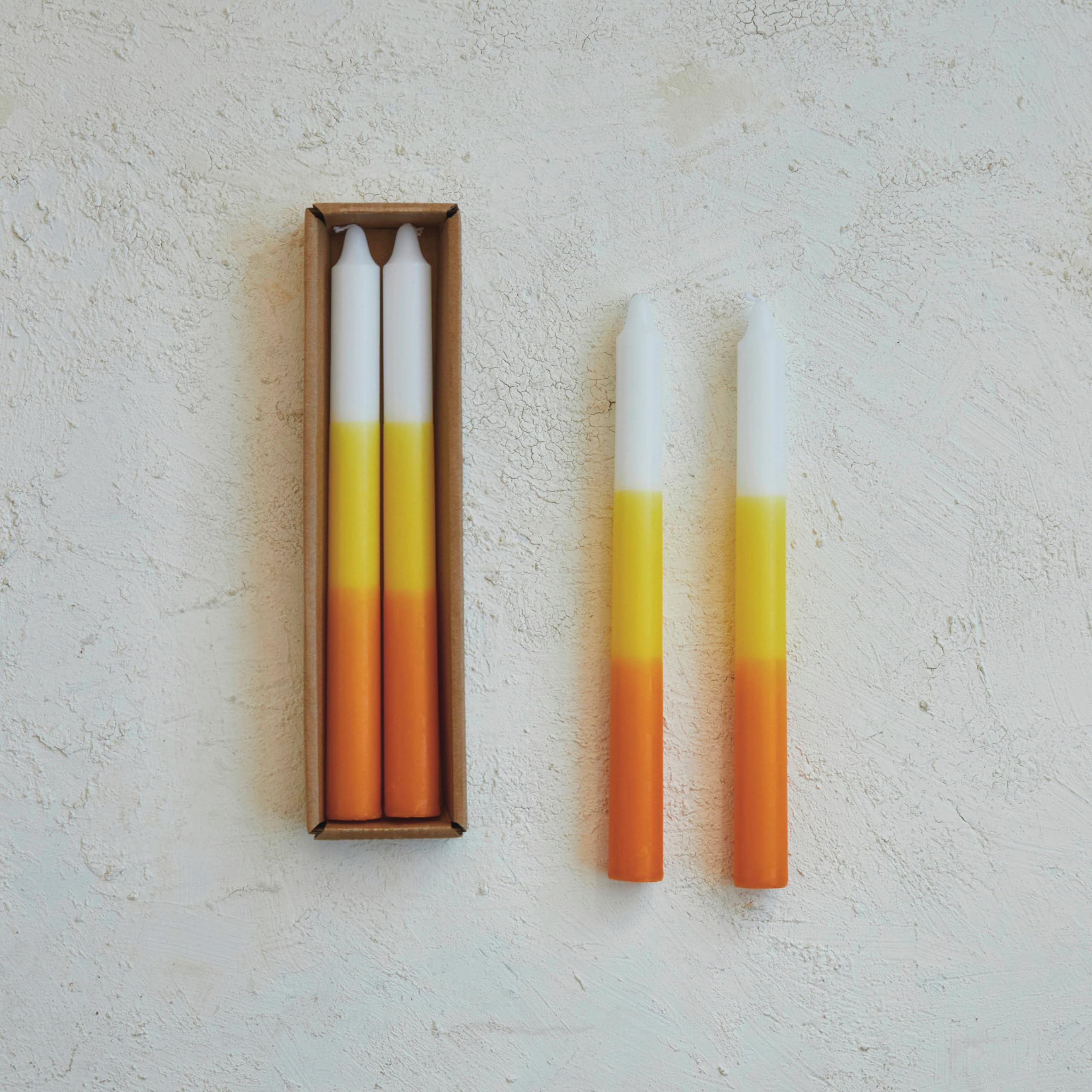 Creative Co-Op Unscented Taper Candles in Box, White, Yellow and Orange Color, Set of 2