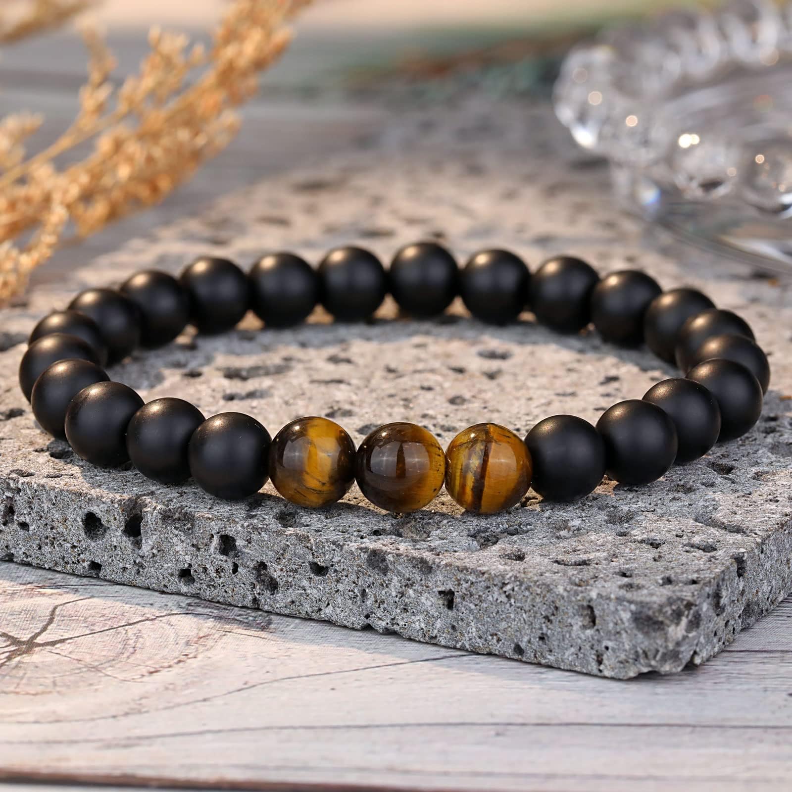 YELUWA 21°30°40°50°60°Regali di Compleanno per Lui Bracciale di Pietre Naturali per Padre Figlio Nonno Fratello Fidanzato Marito Anniversario San Valentino Festa del Papà Regalo di Laurea