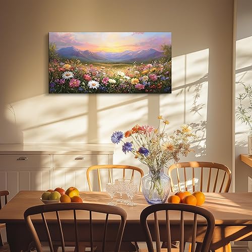 Miniatura 4 de crmotu Arte de pared de paisaje grande, arte de pared de flores, decoración de pared floral, arte de campo de margaritas para paredes, pinturas