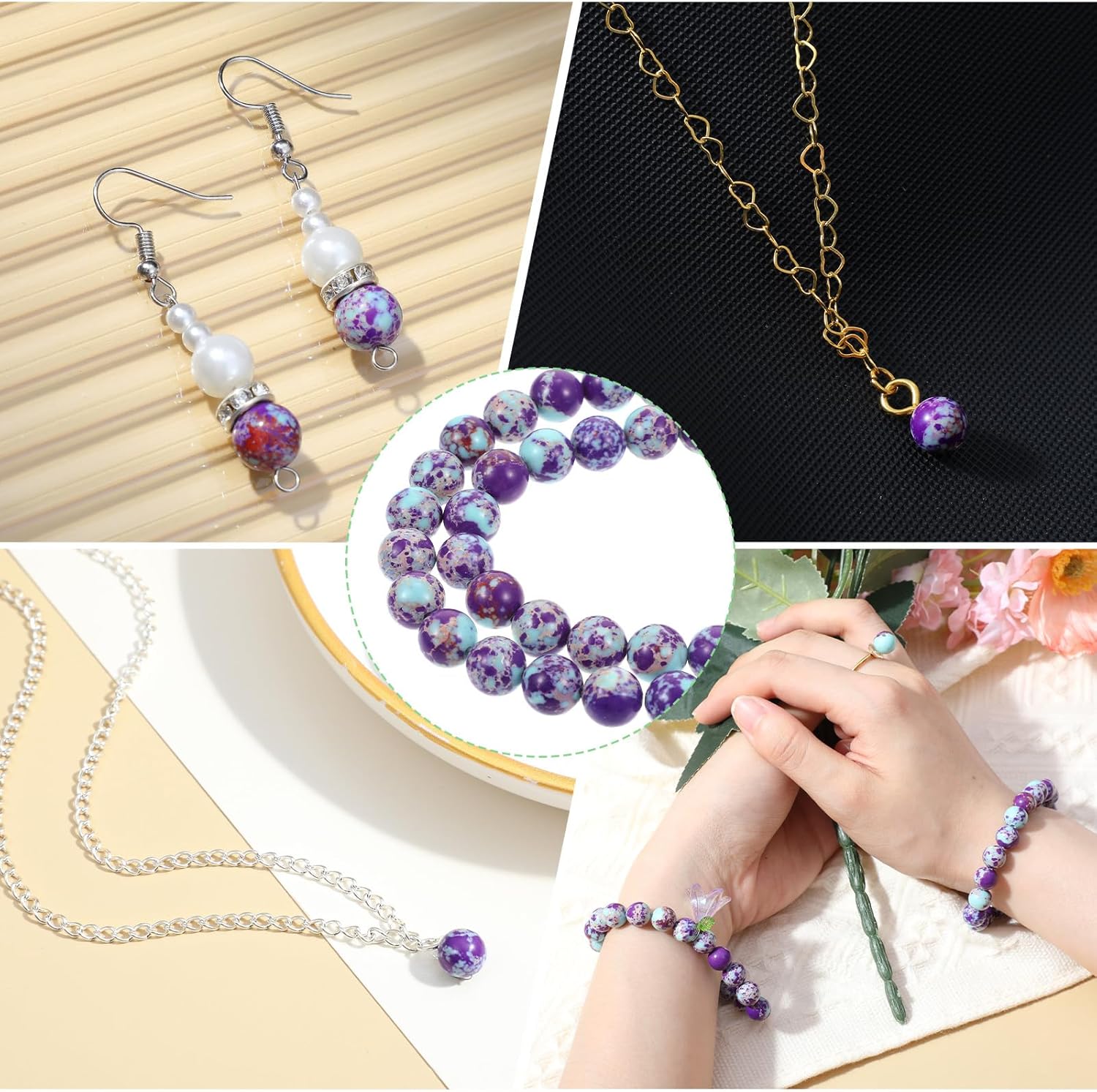 92 Pcs 8mm Natural Stone Beads, Dragon Vein Agate Beads for Jewelry Making and Crafting DIY, Chunky Purple-Blue Gemstone Bead, Imperial Jasper Round Loose Bead - Image 7