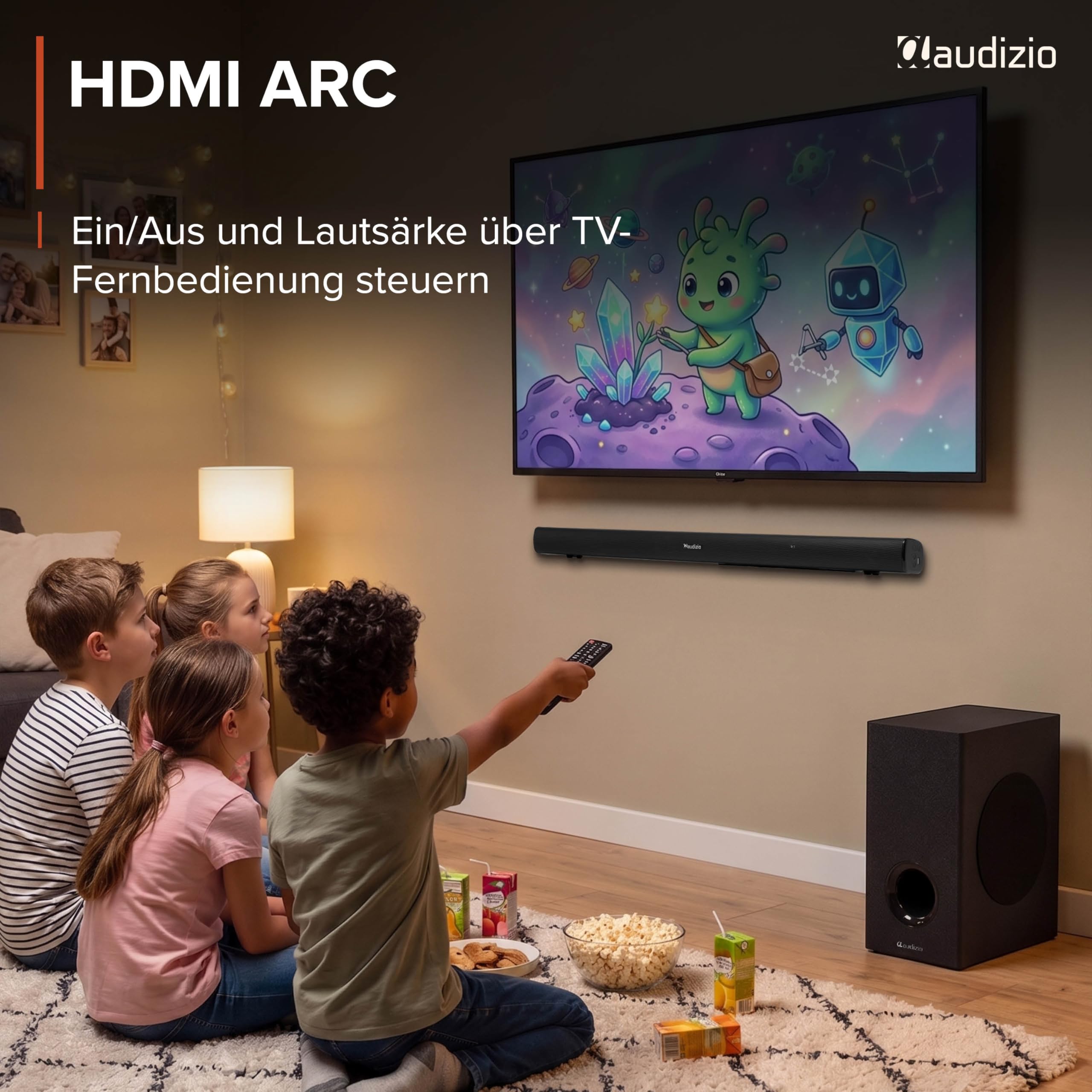Audizio SB100 5.1 Soundsystem - TV Soundbar mit Subwoofer, 180 Watt, Bluetooth 5.3, Heimkino Soundsystem mit 2 Surround Lautsprecher, HDMI ARC, Optisch, 97cm Soundbar für TV Geräte, Fernbedienung