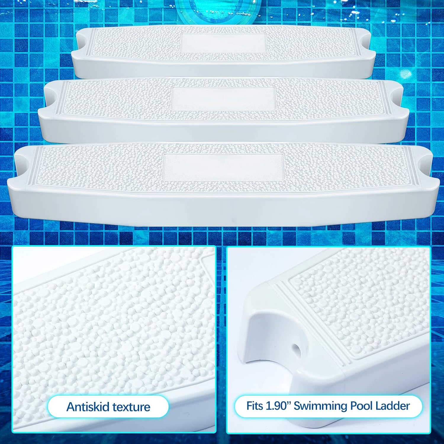 Wettarn 3 Set 18 Inches Pool Ladder Steps Universal Swimming Pool Ladder Pedal Set Molded Plastic Swimming Pool Ladder Rung Step with Stainless Steel Bolts Fit for Inground and Above Ground Pools