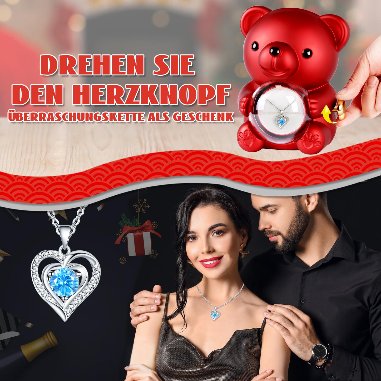Ewige Rosen Bär Geschenkbox mit Blauer Halskette,Frauen Gesch | Rosen Teddybär für Frauen, Freundin Jahrestag, Geburtstag, Thanksgiving, Valentinstag, Weihnachten, Schulanfang