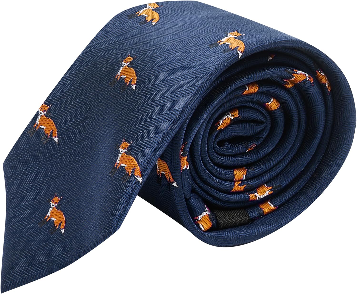 King & Priory Navy Blue Herringbone Embroidered Fox Tie