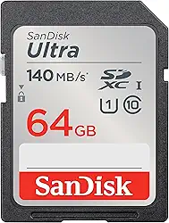 SanDisk Cartão de memória Ultra SDXC UHS-I de 64 GB - até 140 MB/s, C10, U1, Full HD, cartão SD - SDSDUNB-064G-GN6IN