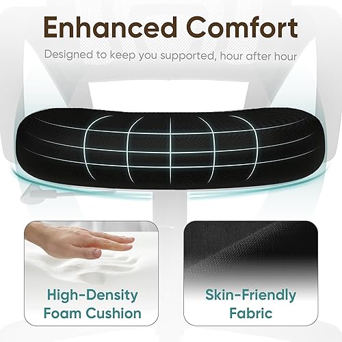 Miniatura 5 de Silla de oficina con cojín ergonómico de respaldo medio, soporte lumbar, ajustable, giratoria, silla de escritorio para videojuegos, cómoda silla