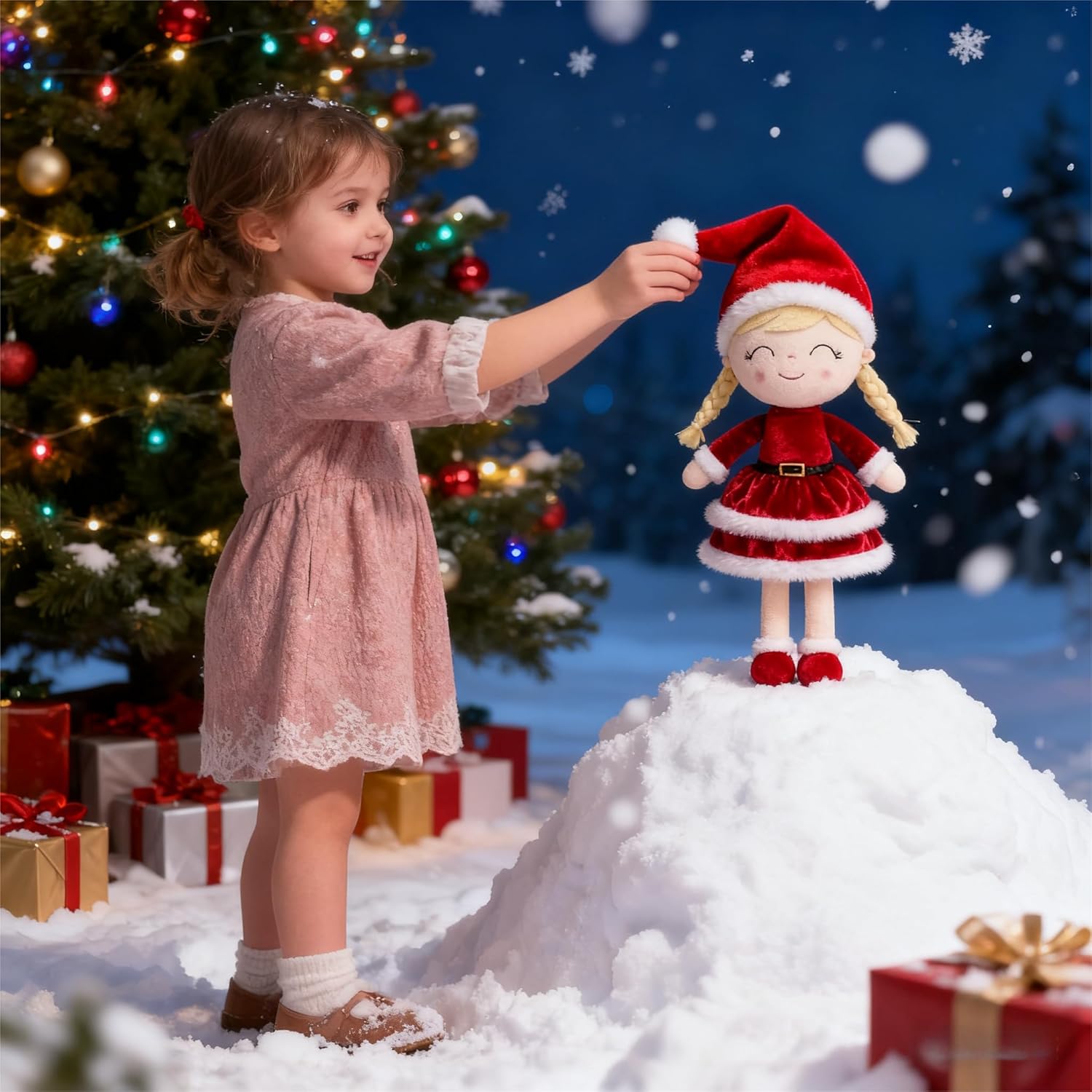 Gloveleya Soft Plush Doll Christmas Girl Dolls with Red Dress, Gift Box & Free Card - Perfect Holiday or Birthday Gift for Toddlers 2-8 Ages