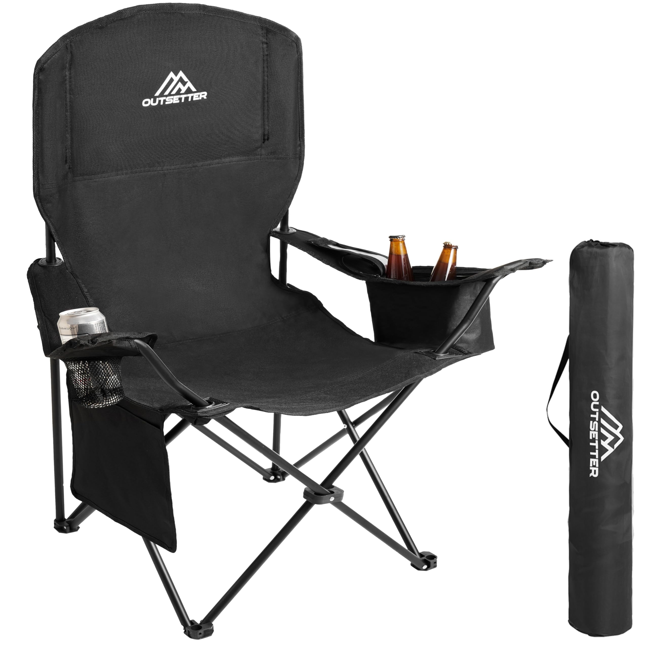 Vivo Technologies Camping Chair with Cooler Bag and Cup Holder Lightweight 120kg Capacity Foldable Fishing Chair Perfect for Fishing, Picnics, Travel, and Outdoor Adventures.