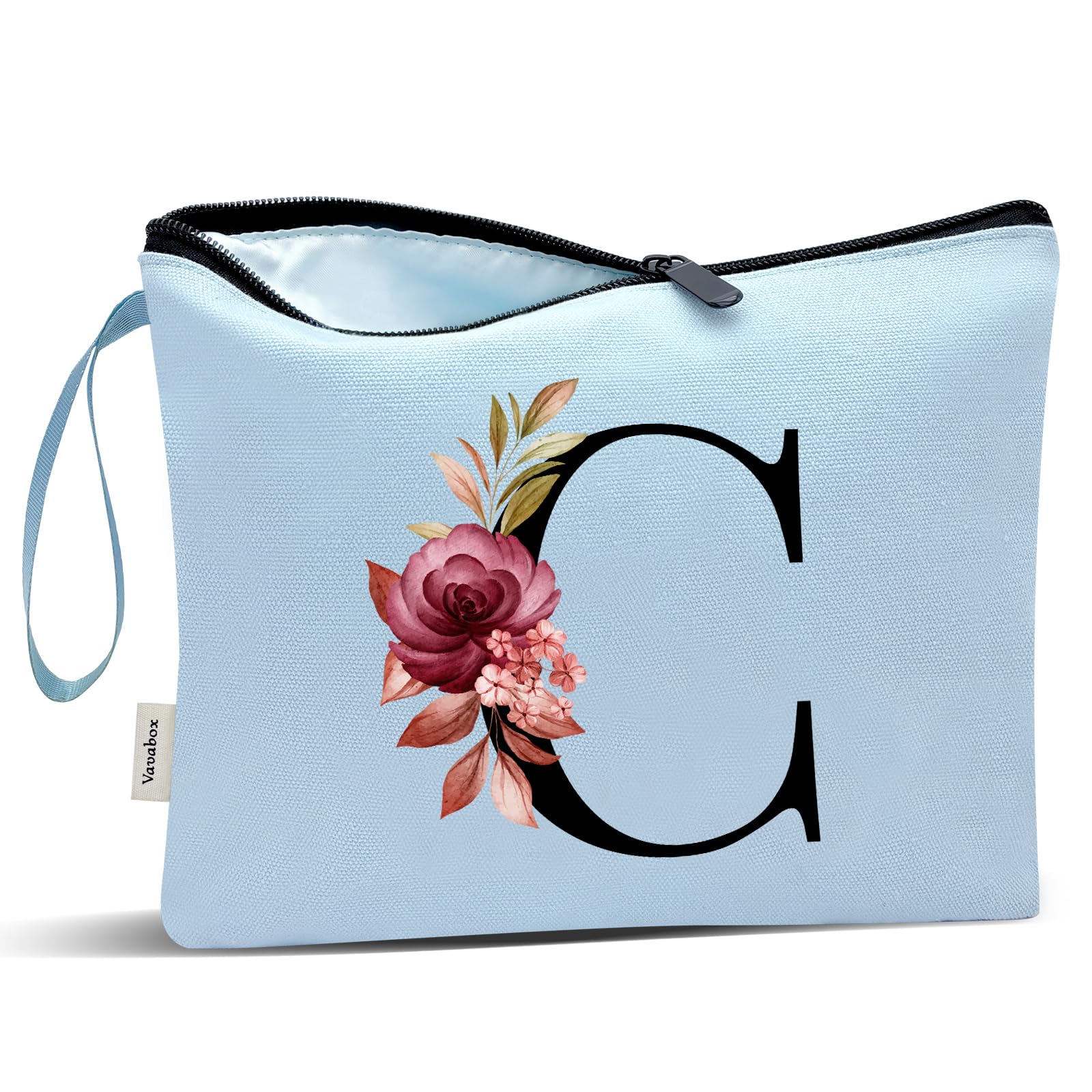 Vavabox A-Z Personalized Makeup Bag, Birthday Gifts for Women Mom, Gifts for Best Friend, Bride Bridesmaid Cosmetic bag (C, Blue)