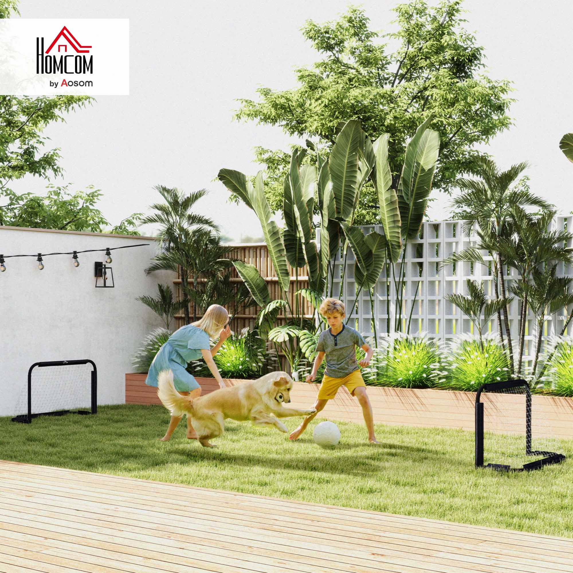HOMCOM Set de 2 Porterías Plegables de Fútbol Puertas de Fútbol Portátil con Soporte de Metal y Red para Entrenamiento en Jardín Aire Libre 90x36x60 cm