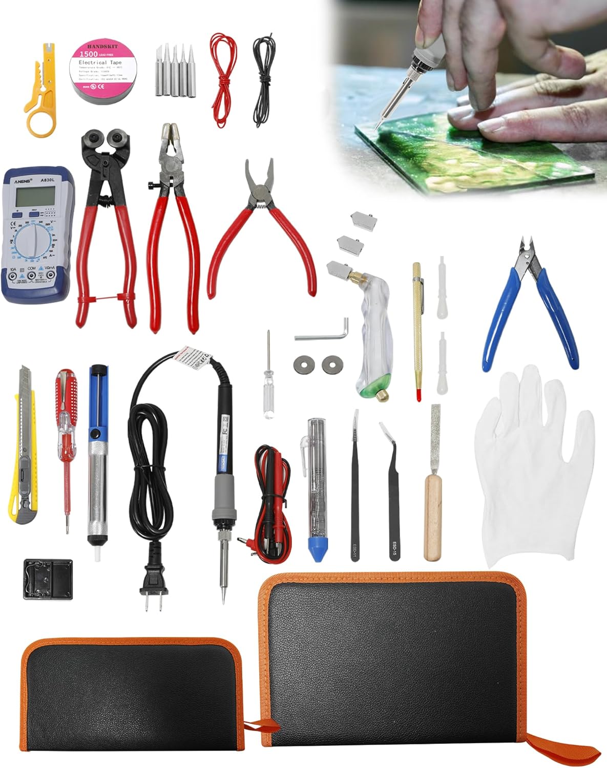 Stained Glass Making Starter Kit, Stained Glass Kits for Beginners, Includes Stained Glass Making Tool Set, 100W Soldering Iron Set, and Glass Cutting Tool Set, for Making Stained Glass.
