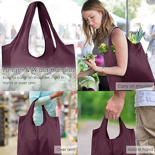 Vista 209 de BeeGreen Bolsas para comestibles, lavables a máquina, paquete de 12 bolsas extragrandes reutilizables, resistentes, plegables con banda Moss Marrs